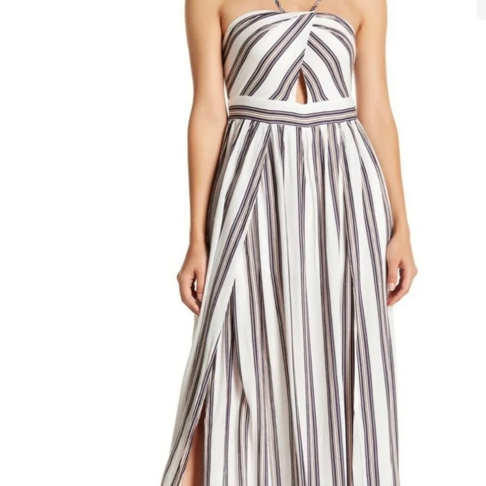 A. Calin ByFlying TomatoStriped White Navy Beige Maxi Dress sz M - Picture 1 of 13